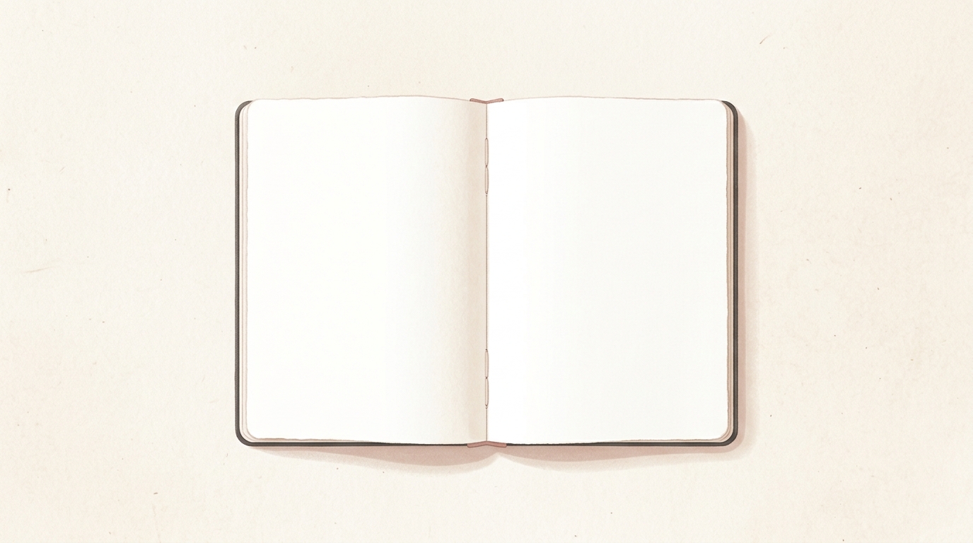 An open blank notebook representing the blank page problem in journaling